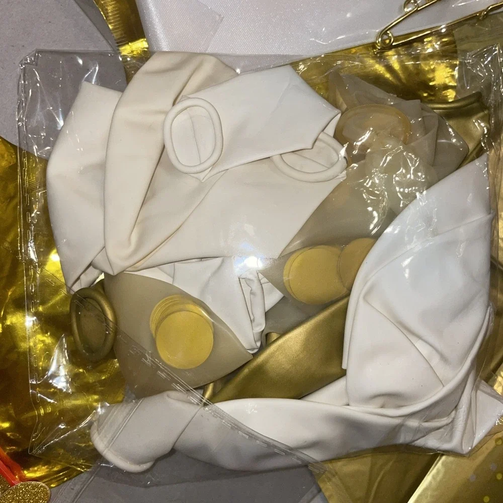 Engagement Party Decorations Gold‎ White Black Balloons Paper Fans Sash